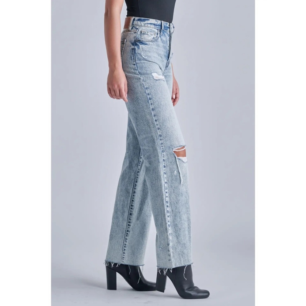 Hidden Jeans High Waisted Wide Leg Distressed Light Wash Button Fly Denim 24 - Picture 3 of 10